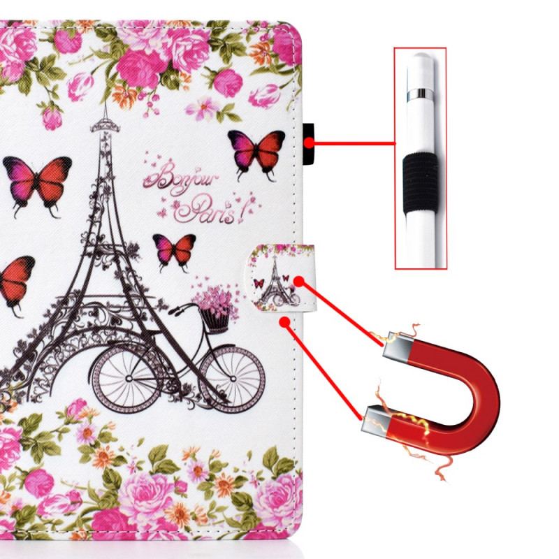 Capa Flip Para Samsung Galaxy Tab A8 (2021) Bicicleta Torre Eiffel