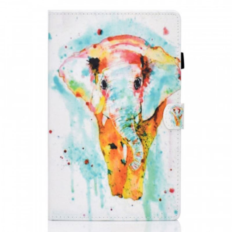 Capa Flip Para Samsung Galaxy Tab A8 (2021) Elefante Aquarela