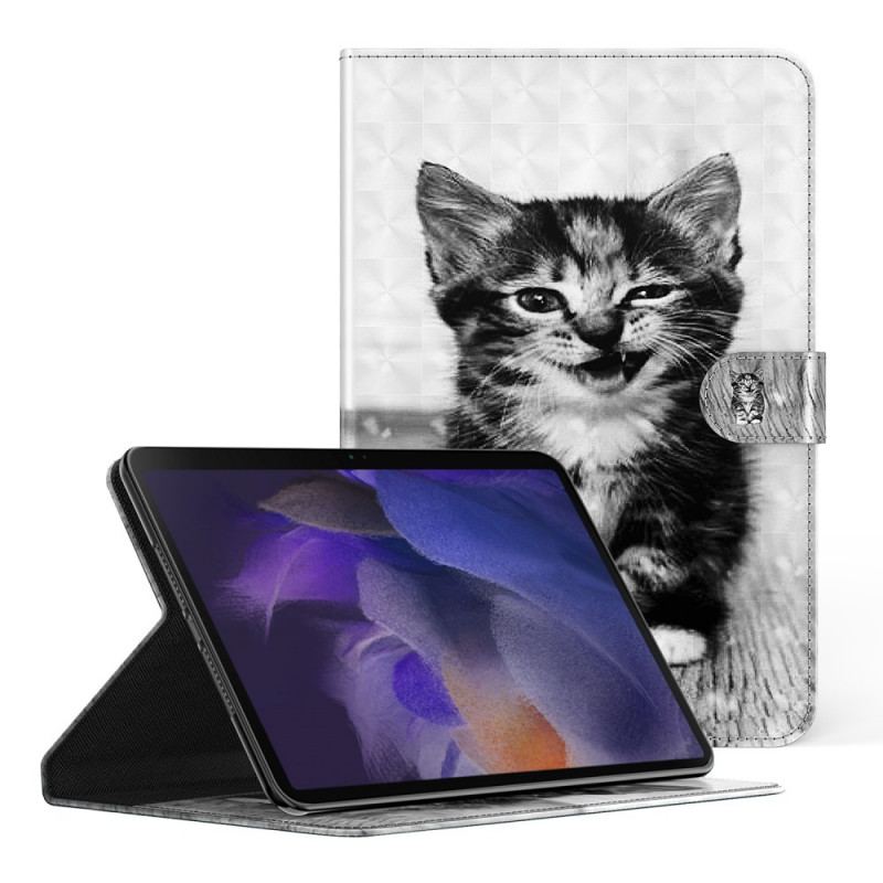 Capa Flip Para Samsung Galaxy Tab A8 (2021) Gatinho De Couro Falso