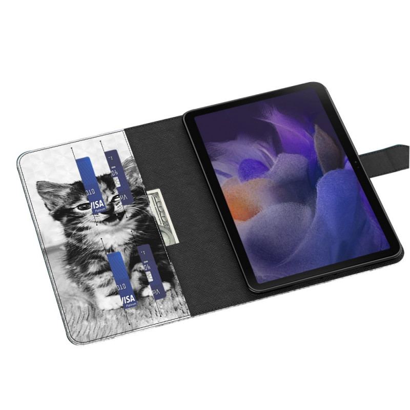 Capa Flip Para Samsung Galaxy Tab A8 (2021) Gatinho De Couro Falso