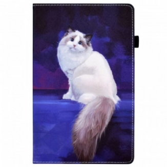 Capa Flip Para Samsung Galaxy Tab A8 (2021) Gato Branco