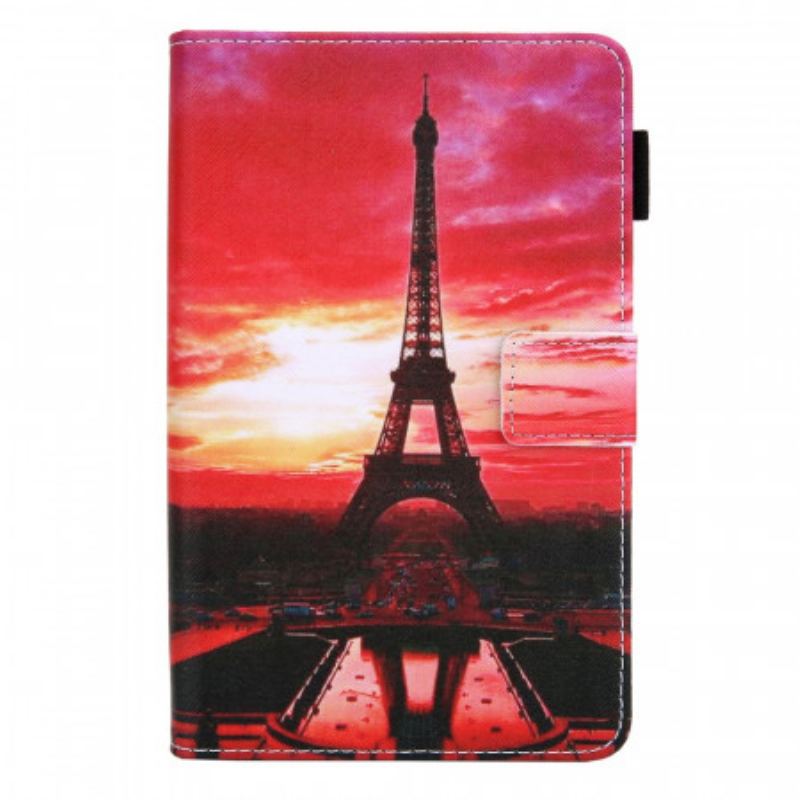 Capa Flip Para Samsung Galaxy Tab A8 (2021) Pôr Do Sol Torre Eiffel