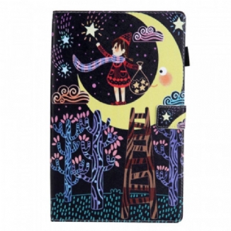 Capa Folio Para Samsung Galaxy Tab A8 (2021) Menina Na Lua