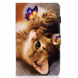 Capa Folio Para Samsung Galaxy Tab A8 (2021) Minha Gatinha E Borboleta