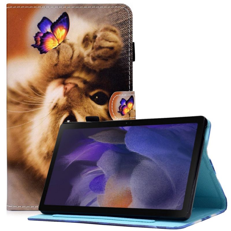 Capa Folio Para Samsung Galaxy Tab A8 (2021) Minha Gatinha E Borboleta