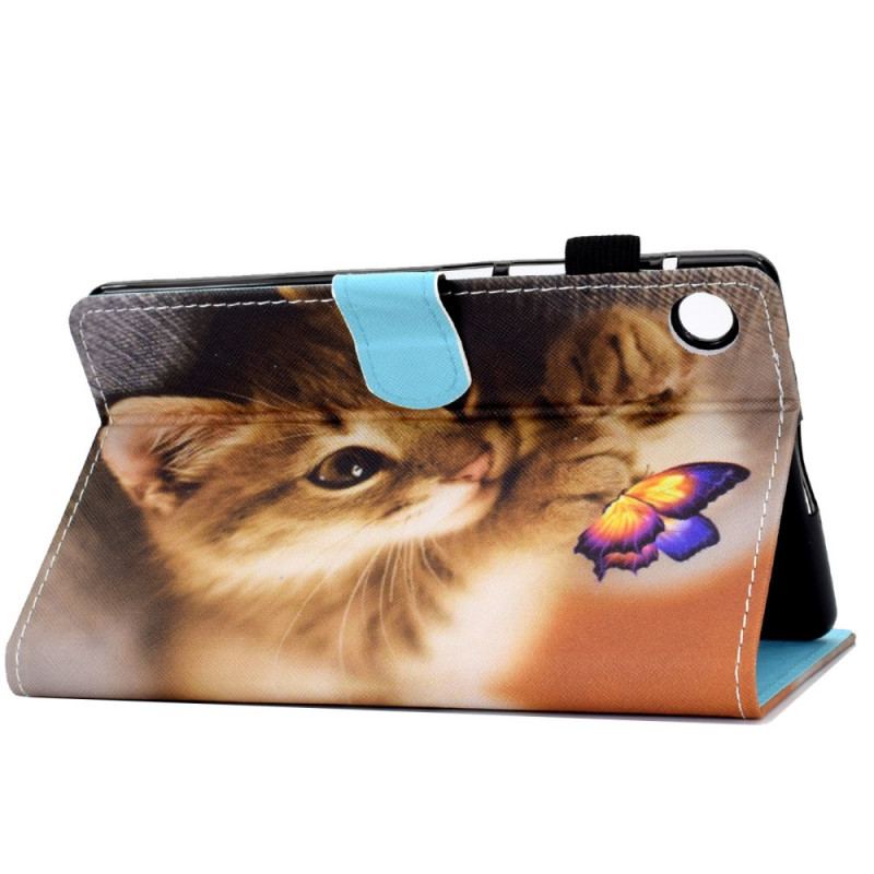 Capa Folio Para Samsung Galaxy Tab A8 (2021) Minha Gatinha E Borboleta