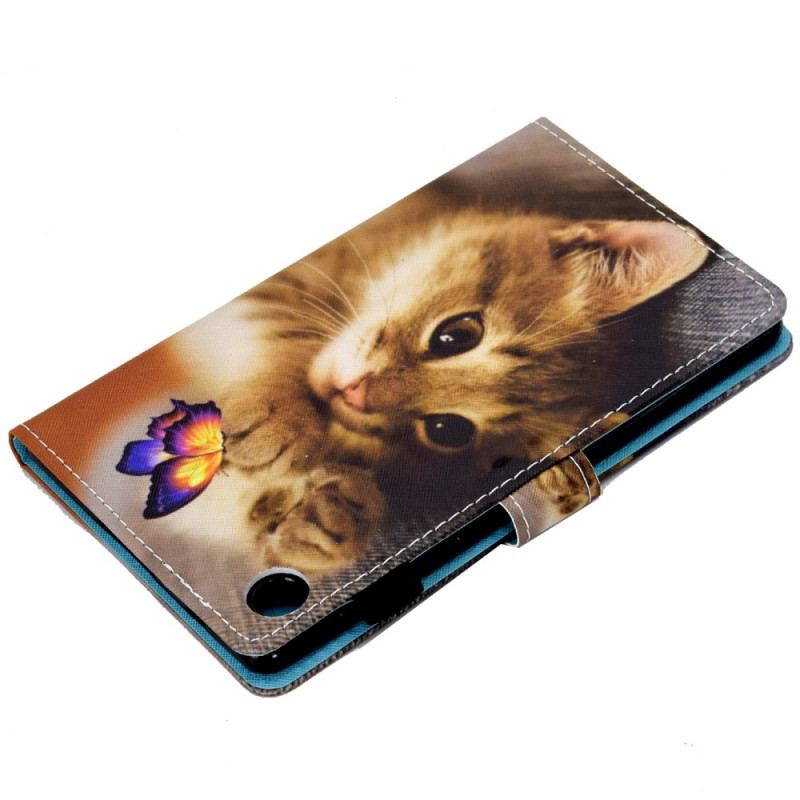 Capa Folio Para Samsung Galaxy Tab A8 (2021) Minha Gatinha E Borboleta