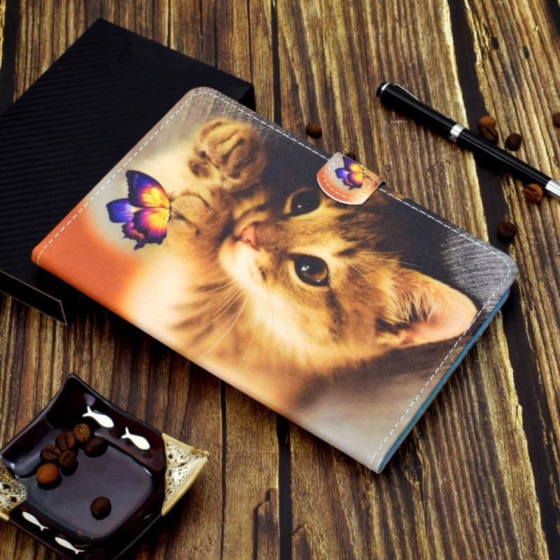 Capa Folio Para Samsung Galaxy Tab A8 (2021) Minha Gatinha E Borboleta