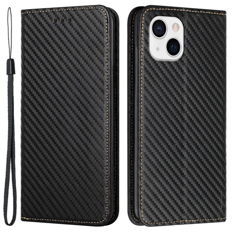 Capa De Celular Para iPhone 15 Plus De Cordão Flip Correia De Fibra De Carbono