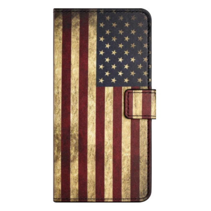 Capa De Couro Para iPhone 15 Plus Bandeira Vintage Dos Eua