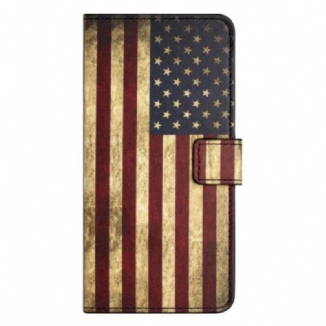 Capa De Couro Para iPhone 15 Plus Bandeira Vintage Dos Eua