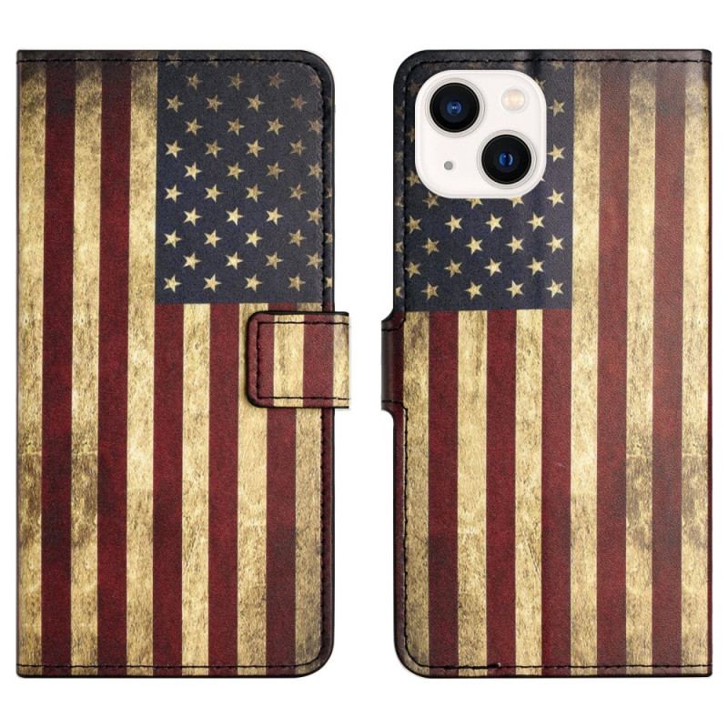 Capa De Couro Para iPhone 15 Plus Bandeira Vintage Dos Eua