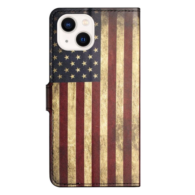 Capa De Couro Para iPhone 15 Plus Bandeira Vintage Dos Eua