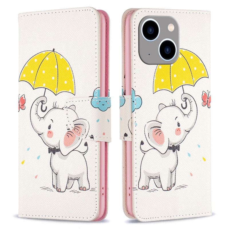 Capa De Couro Para iPhone 15 Plus Bebê Elefante