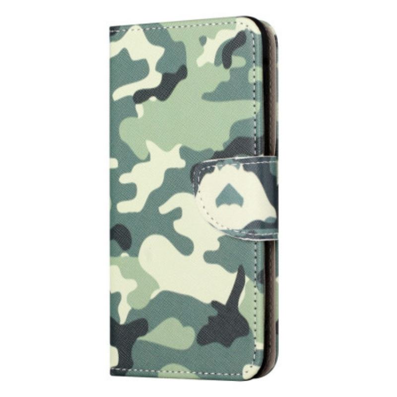 Capa De Couro Para iPhone 15 Plus Camuflagem Militar