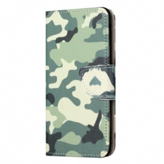 Capa De Couro Para iPhone 15 Plus Camuflagem Militar