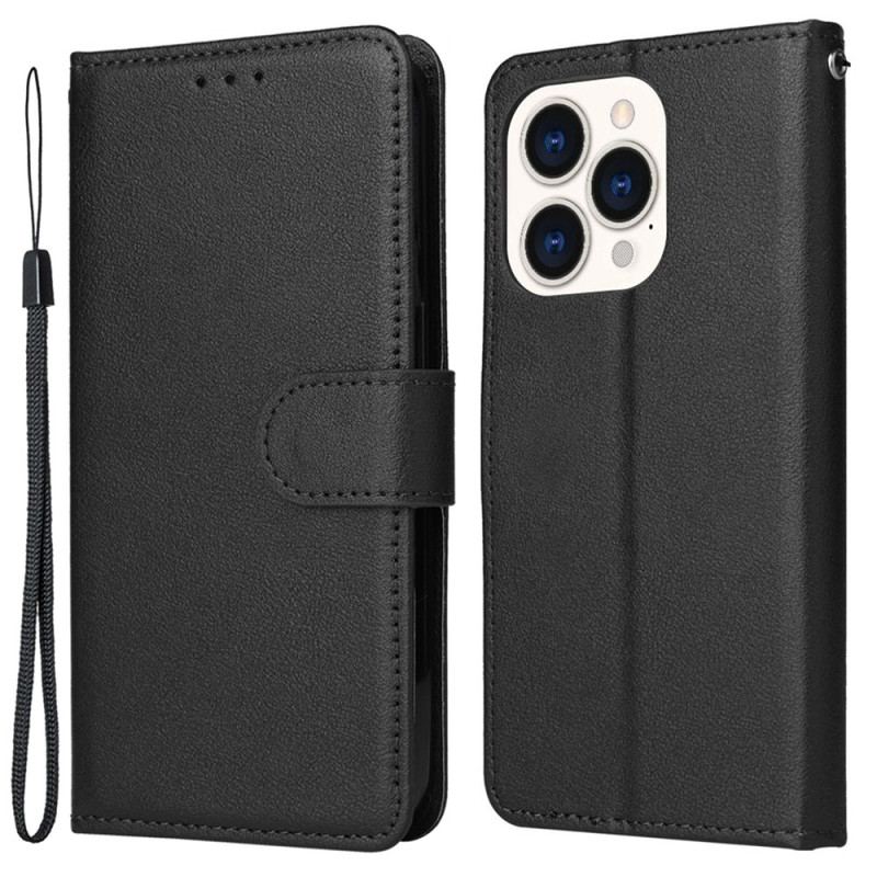 Capa De Couro Para iPhone 15 Plus De Cordão Estilo Clássico De Couro Com Alça