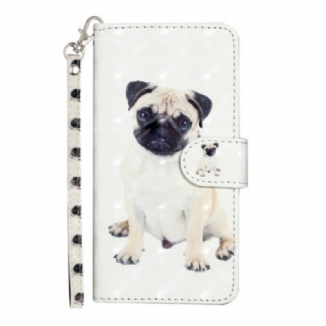 Capa De Couro Para iPhone 15 Plus De Cordão Pug 3d Com Alça