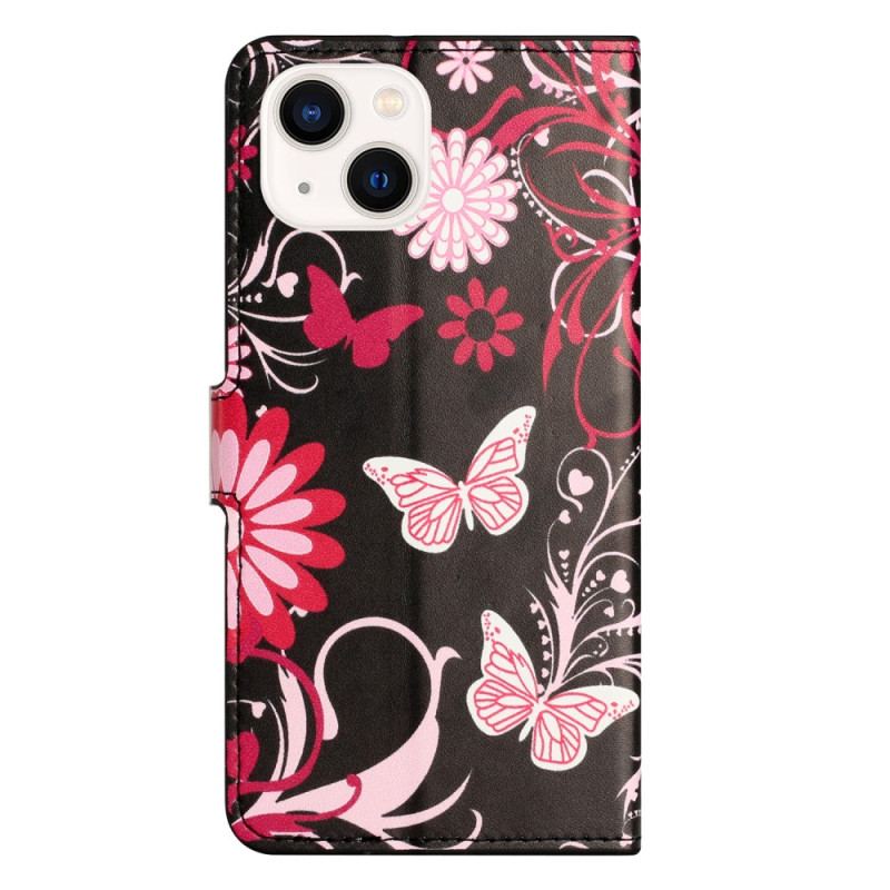 Capa De Couro Para iPhone 15 Plus Lindas Borboletas