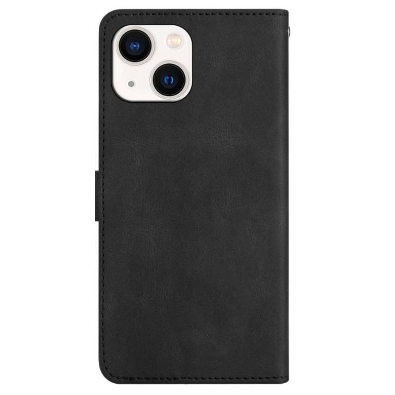 Capa De Couro Para iPhone 15 Plus Linhas Com Alça