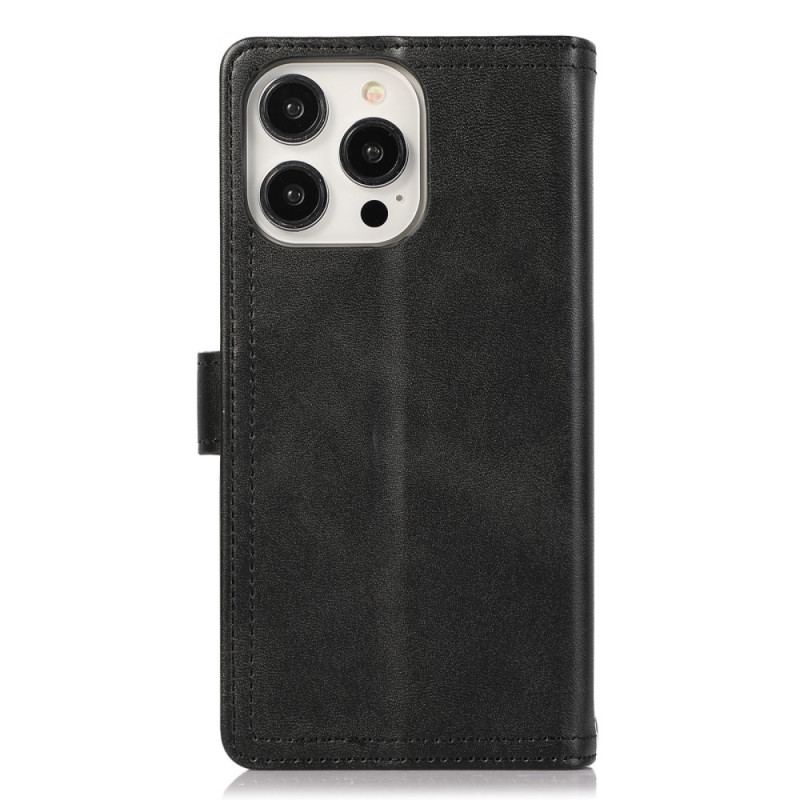 Capa De Couro Para iPhone 15 Plus Multicartões E Bolso Frontal