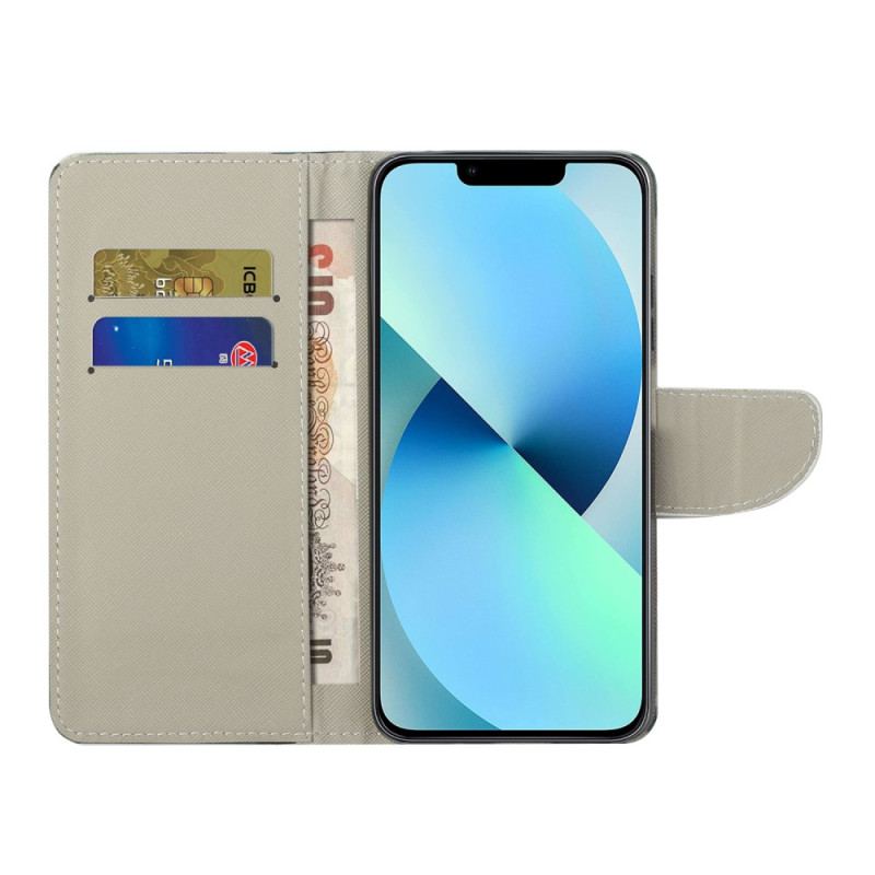 Capa Em Pele Para iPhone 15 Plus Borboletas