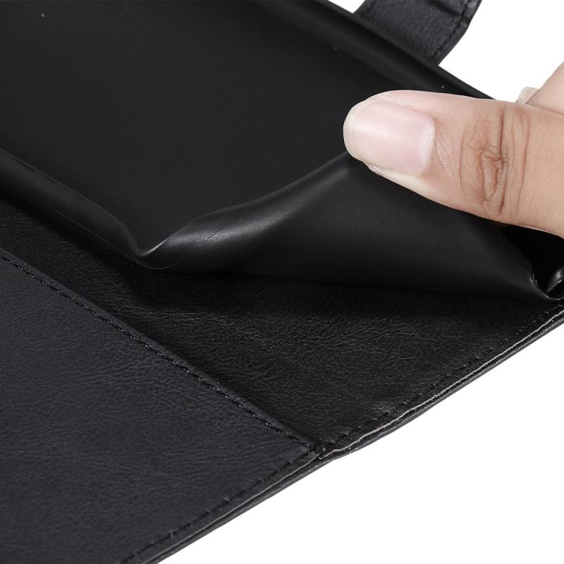 Capa Em Pele Para iPhone 15 Plus De Cordão Couro Sintético Liso Com Alça