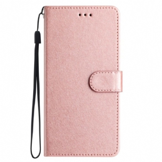 Capa Em Pele Para iPhone 15 Plus De Cordão Pastel Com Alça