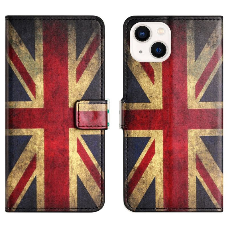 Capa Flip Para iPhone 15 Plus Bandeira Inglesa Vintage