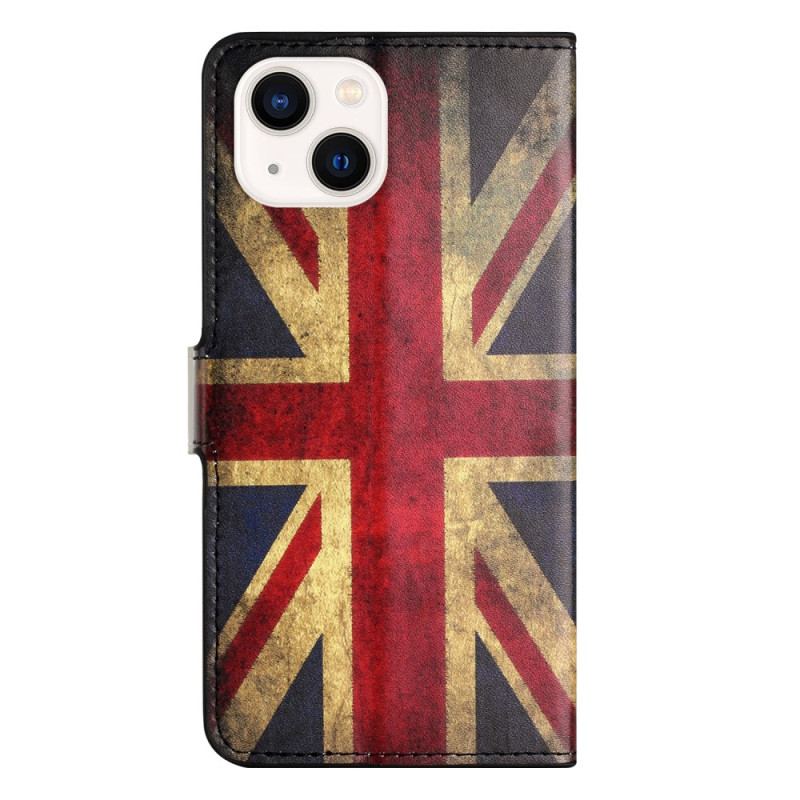 Capa Flip Para iPhone 15 Plus Bandeira Inglesa Vintage