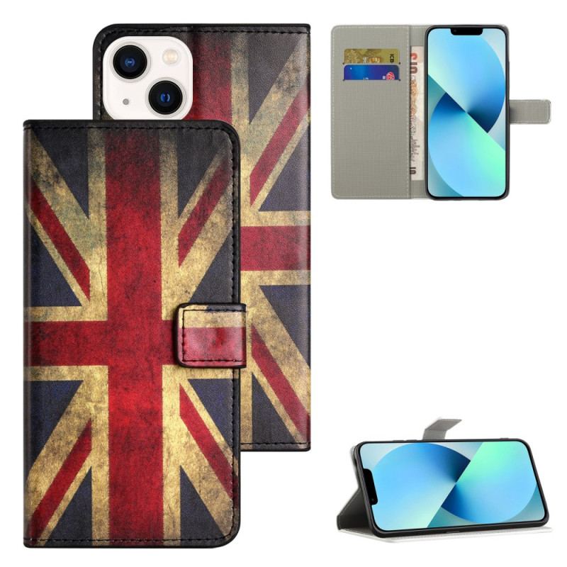 Capa Flip Para iPhone 15 Plus Bandeira Inglesa Vintage