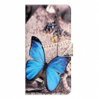 Capa Flip Para iPhone 15 Plus Borboleta Azul