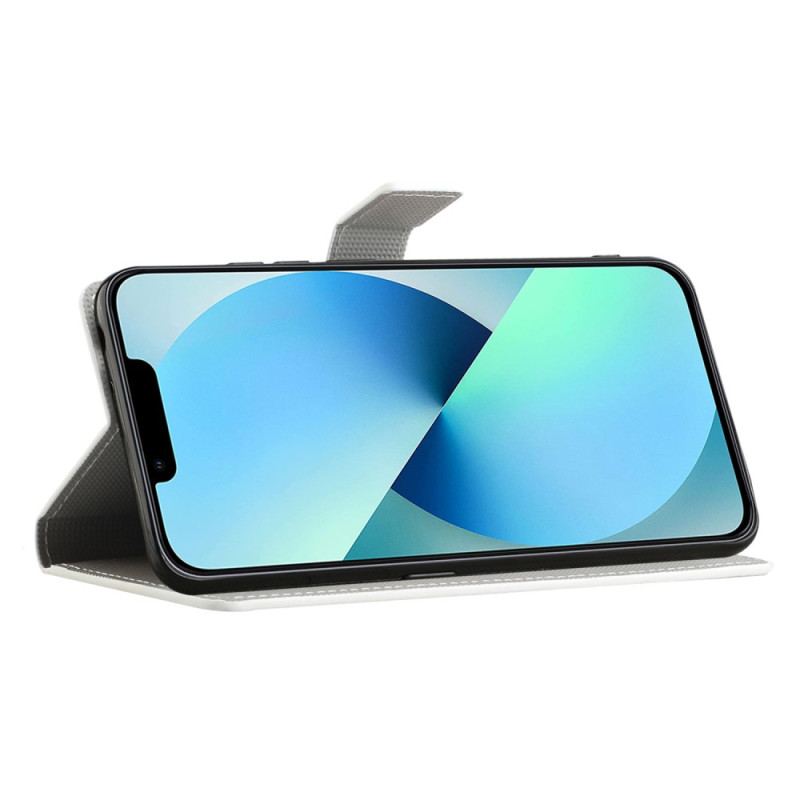 Capa Flip Para iPhone 15 Plus Borboleta Azul