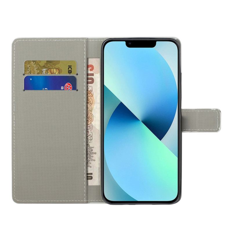 Capa Flip Para iPhone 15 Plus Borboleta Azul