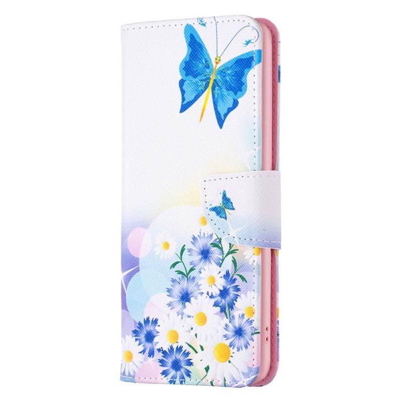 Capa Flip Para iPhone 15 Plus Borboletas Em Aquarela