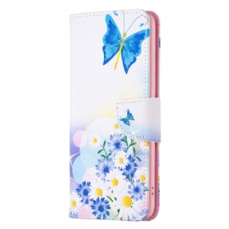 Capa Flip Para iPhone 15 Plus Borboletas Em Aquarela