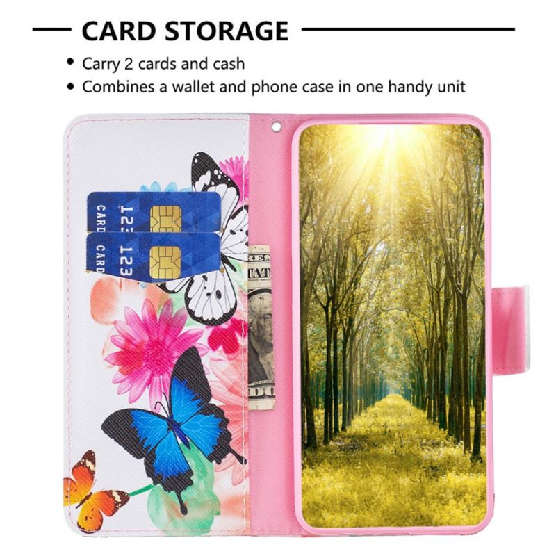 Capa Flip Para iPhone 15 Plus Borboletas Em Aquarela