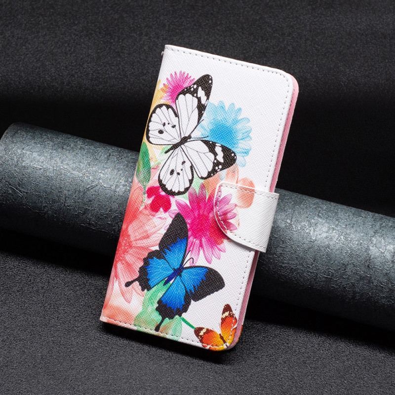 Capa Flip Para iPhone 15 Plus Borboletas Em Aquarela