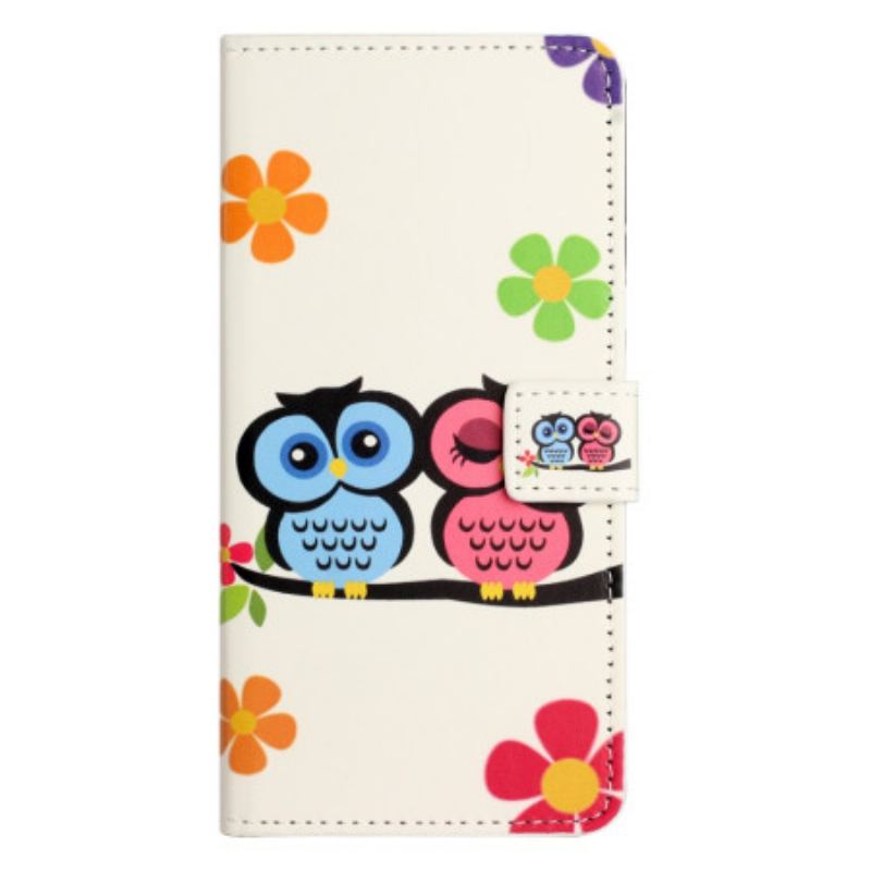 Capa Flip Para iPhone 15 Plus Casal De Corujas