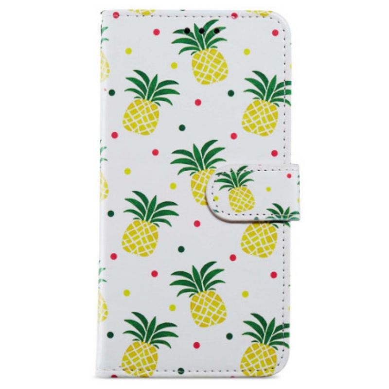 Capa Flip Para iPhone 15 Plus De Cordão Abacaxi Com Alça