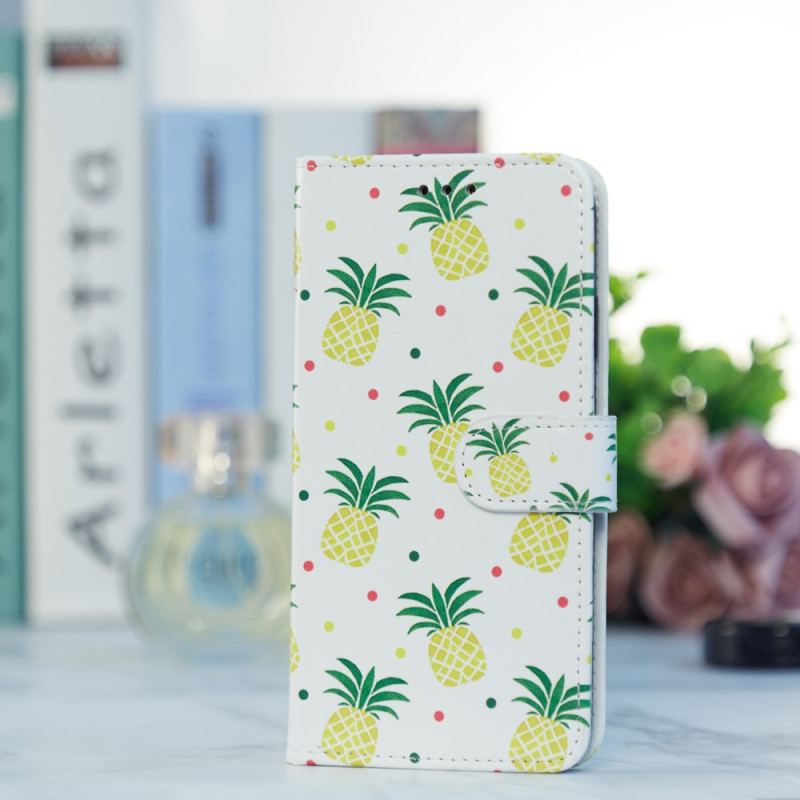 Capa Flip Para iPhone 15 Plus De Cordão Abacaxi Com Alça