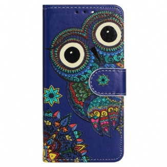 Capa Flip Para iPhone 15 Plus De Cordão Coruja Tribal Com Alça