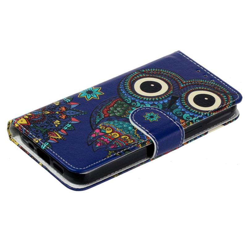 Capa Flip Para iPhone 15 Plus De Cordão Coruja Tribal Com Alça