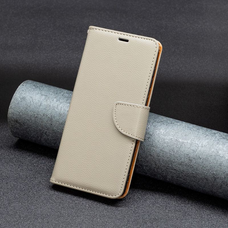 Capa Flip Para iPhone 15 Plus De Cordão Couro Sintético Lichia Com Alça