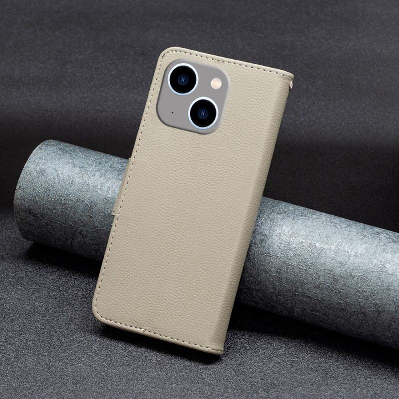 Capa Flip Para iPhone 15 Plus De Cordão Couro Sintético Lichia Com Alça