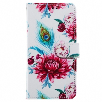 Capa Flip Para iPhone 15 Plus De Cordão Flores Com Alça