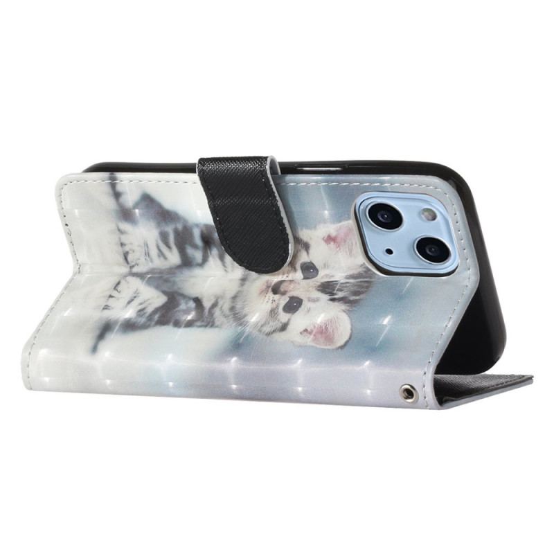 Capa Flip Para iPhone 15 Plus De Cordão Gatinho 3d Com Alça