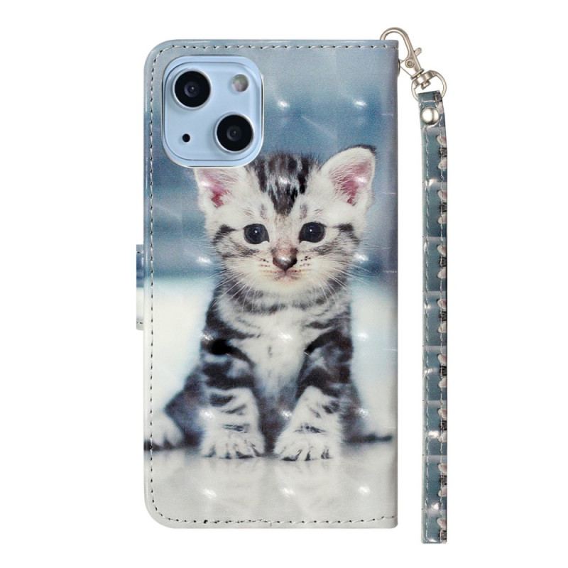 Capa Flip Para iPhone 15 Plus De Cordão Gatinho 3d Com Alça