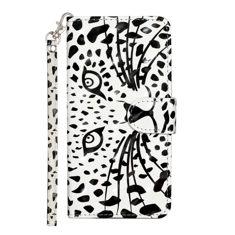 Capa Flip Para iPhone 15 Plus De Cordão Leopardo 3d Com Alça