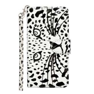 Capa Flip Para iPhone 15 Plus De Cordão Leopardo 3d Com Alça